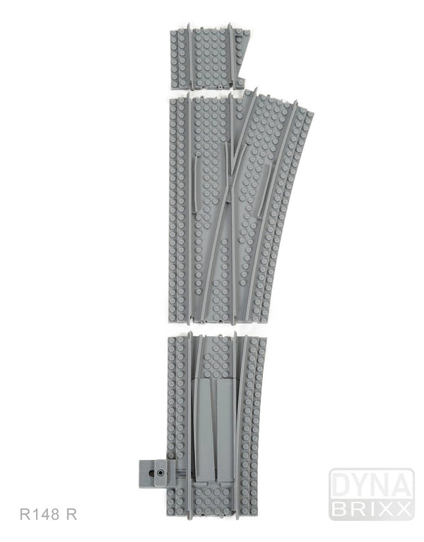 Ballastierte schlanke Weiche Radius R148 rechts | L-Gauge | Dynabrixx